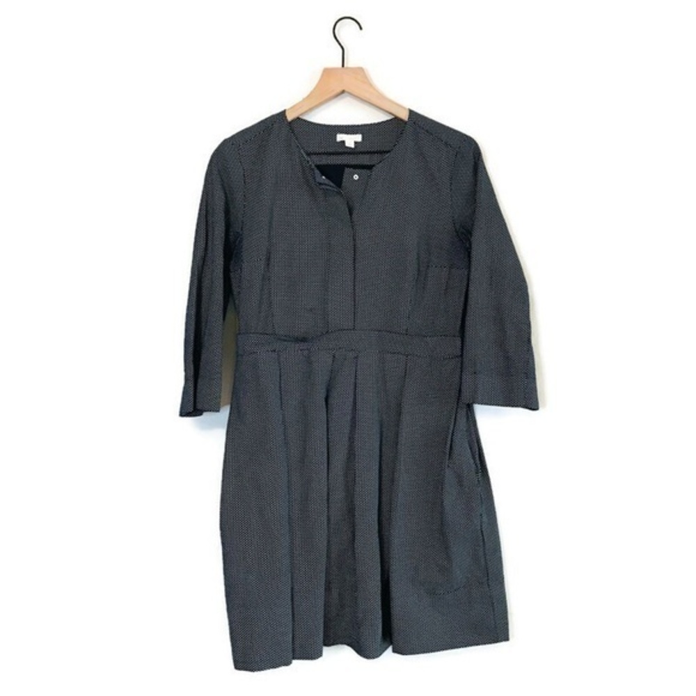 Gap Navy Blue White Polka Dot Long Sleeve Retro Pleated Yoke Dress size 8 Medium